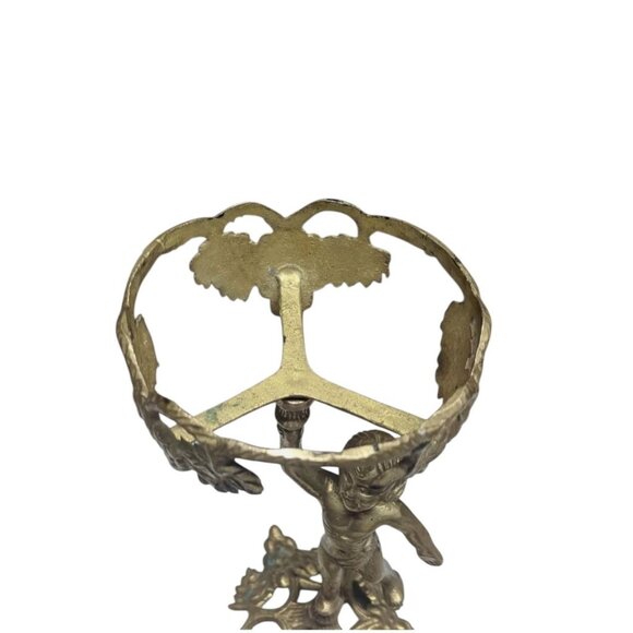 Vintage Gold Brass Cherub Candle Holder With Grapevine Design - Picture 13 of 15